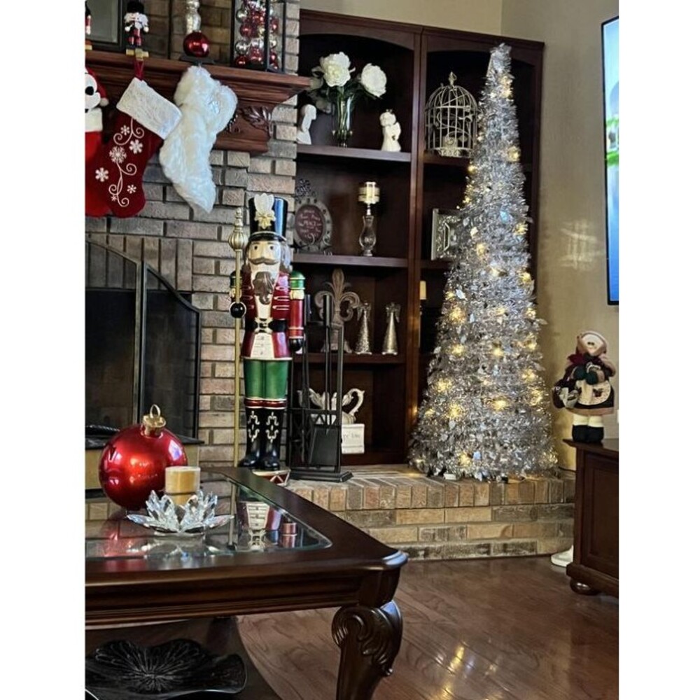 Holiday Lane Shine Bright 71 in Pop-Up Tinsel Tree LED Light-Up Decor,